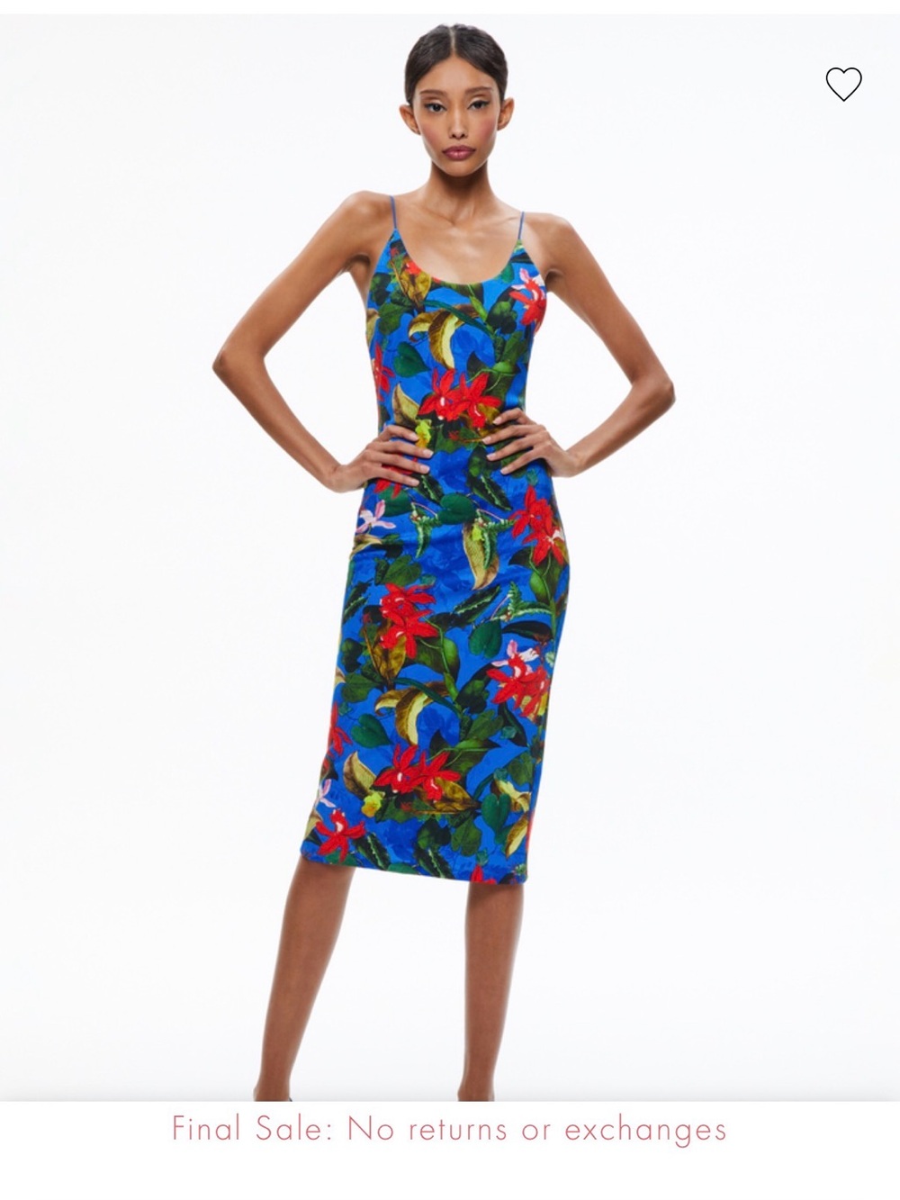 Alice and Olivia Delora Spaghetti strap Blue Floral fitted mini dress Tropical S